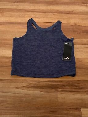 adidas Navy Blue Heathered Racerback Crop Tank